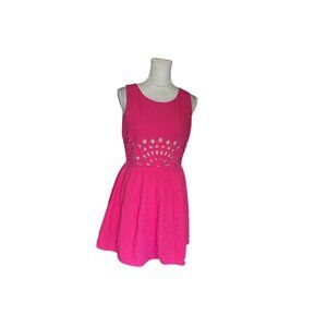 Womens Pink Skater Dress With Laser Cut Details Back Zip Closure -Size 1 Office